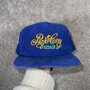 VTG Park City Utah Corduroy Ski Hat Blue Yellow‎ Embroidered Snapback Yupoong
